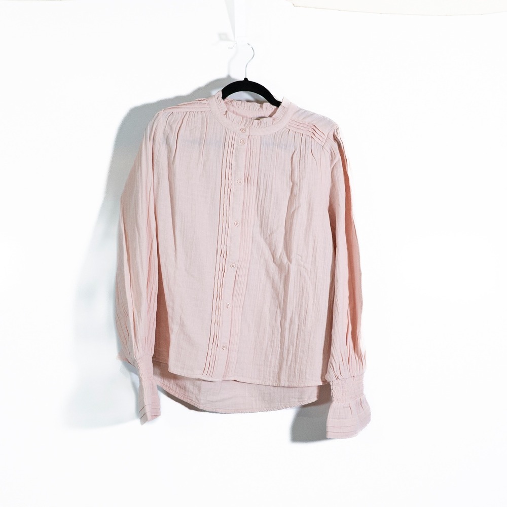 NEW Me+Em Pleat Detail Long Sleeve Cheesecloth Button Front Blouse Shirt Blush